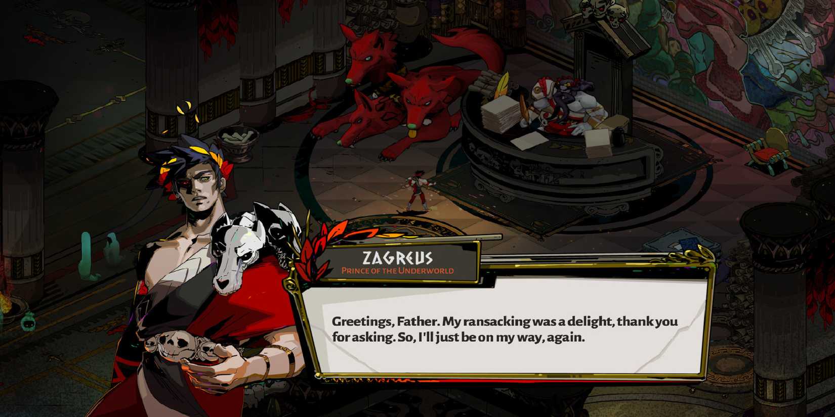 Hades Zagreus talking to Hades