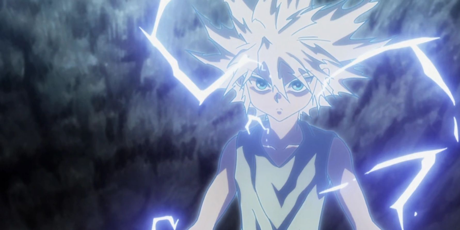 Killua Zoldyck với ánh mắt kiên định, thể hiện sự trưởng thành