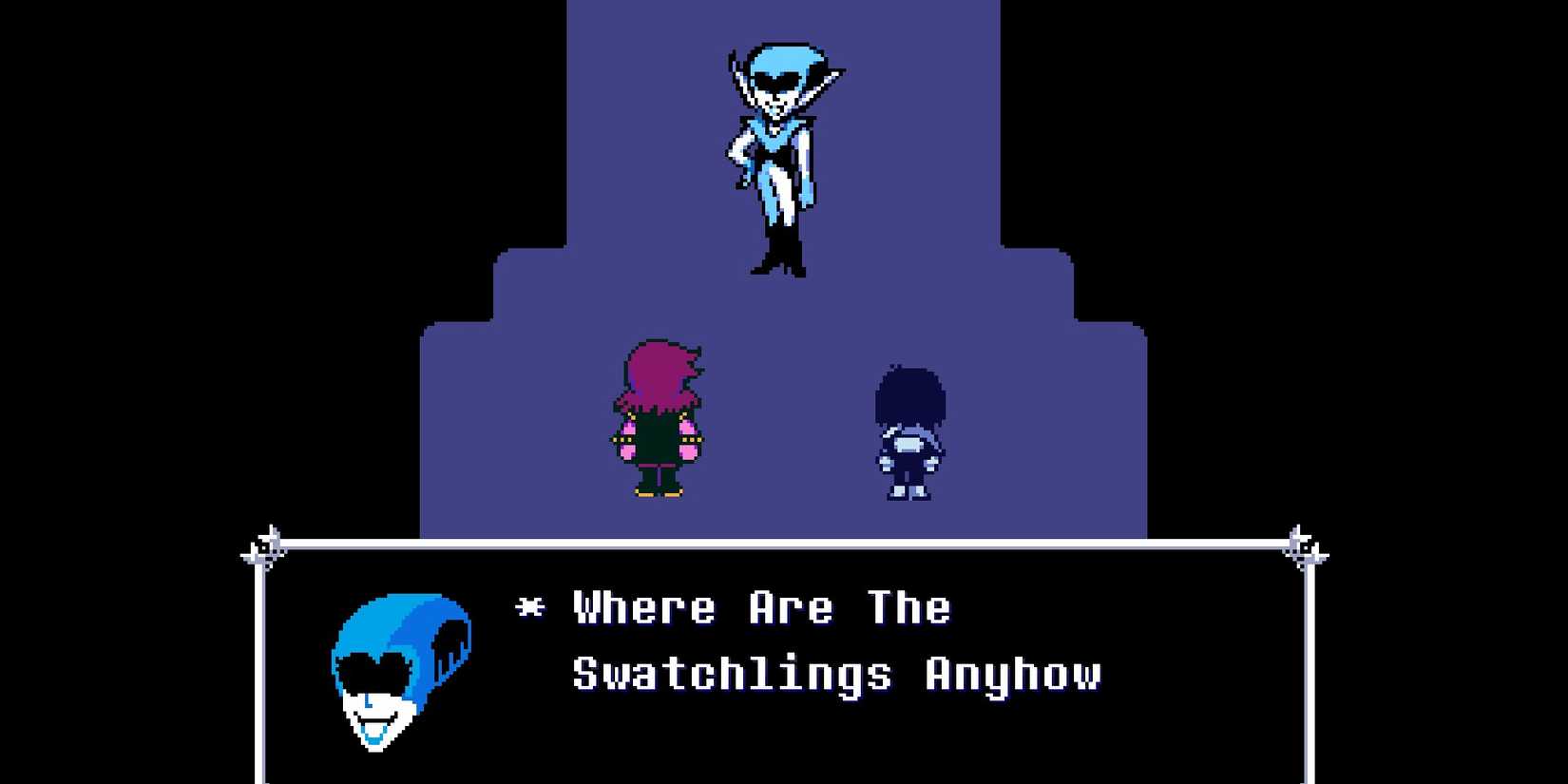 Screenshot of Queen's Dialogue in the Weird Route in Deltarune.