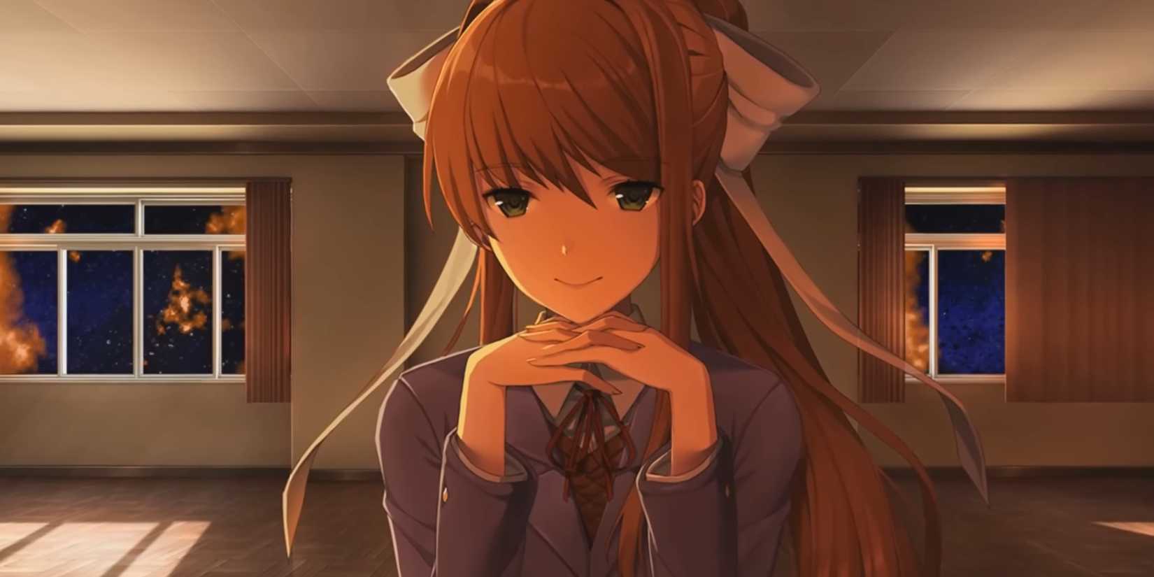 Monika looks at you in Doki Doki Literature Club