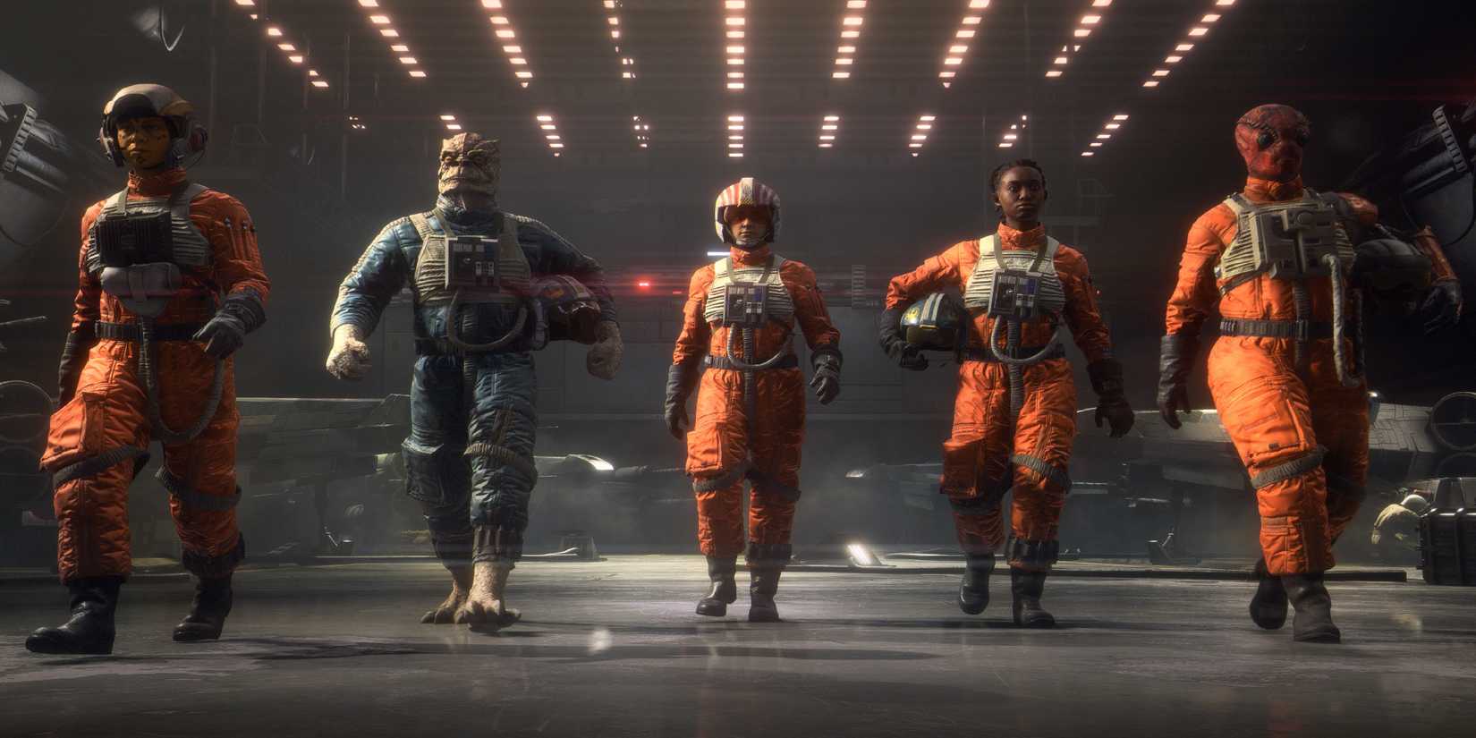Star Wars Squadron Rebel Alliance walking in the hangar
