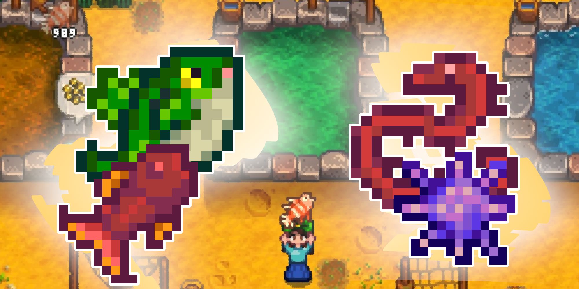 Stardew Valley Most Profitable Fish for Fish Ponds thumbnail, featuring The Legend, Crimsonfish, Tiger Fish, Lava Eel, and Sea Urchin.