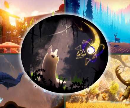 Best Survival Games for Non-Survival Fans Collage with Images from Grounded, Among Trees, Subnautica, Palworld, and Rain World