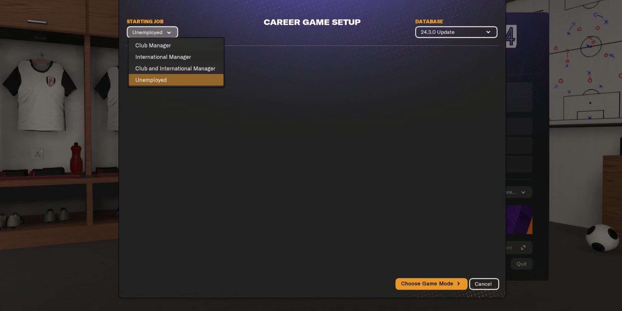 Starting Unemployed Football Manager