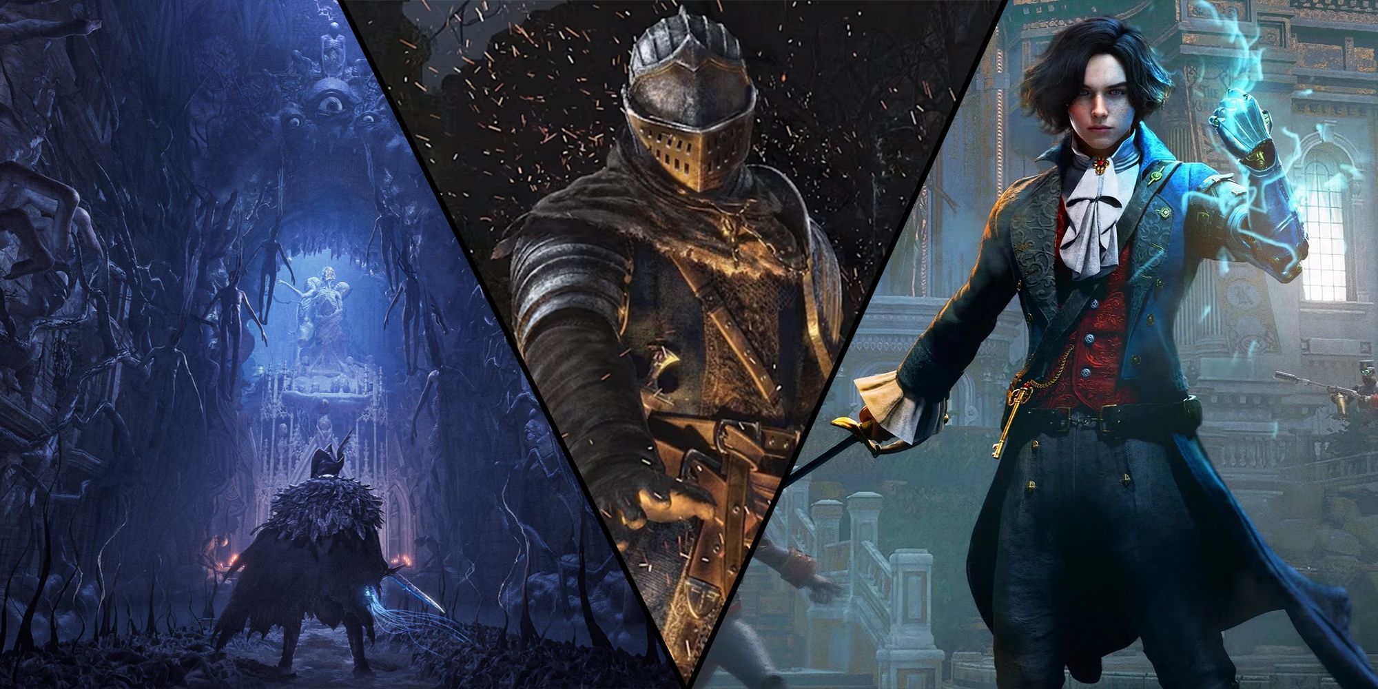 Dark Souls knight Lies of P Pinocchio and Lords of the Fallen Lanterbearer