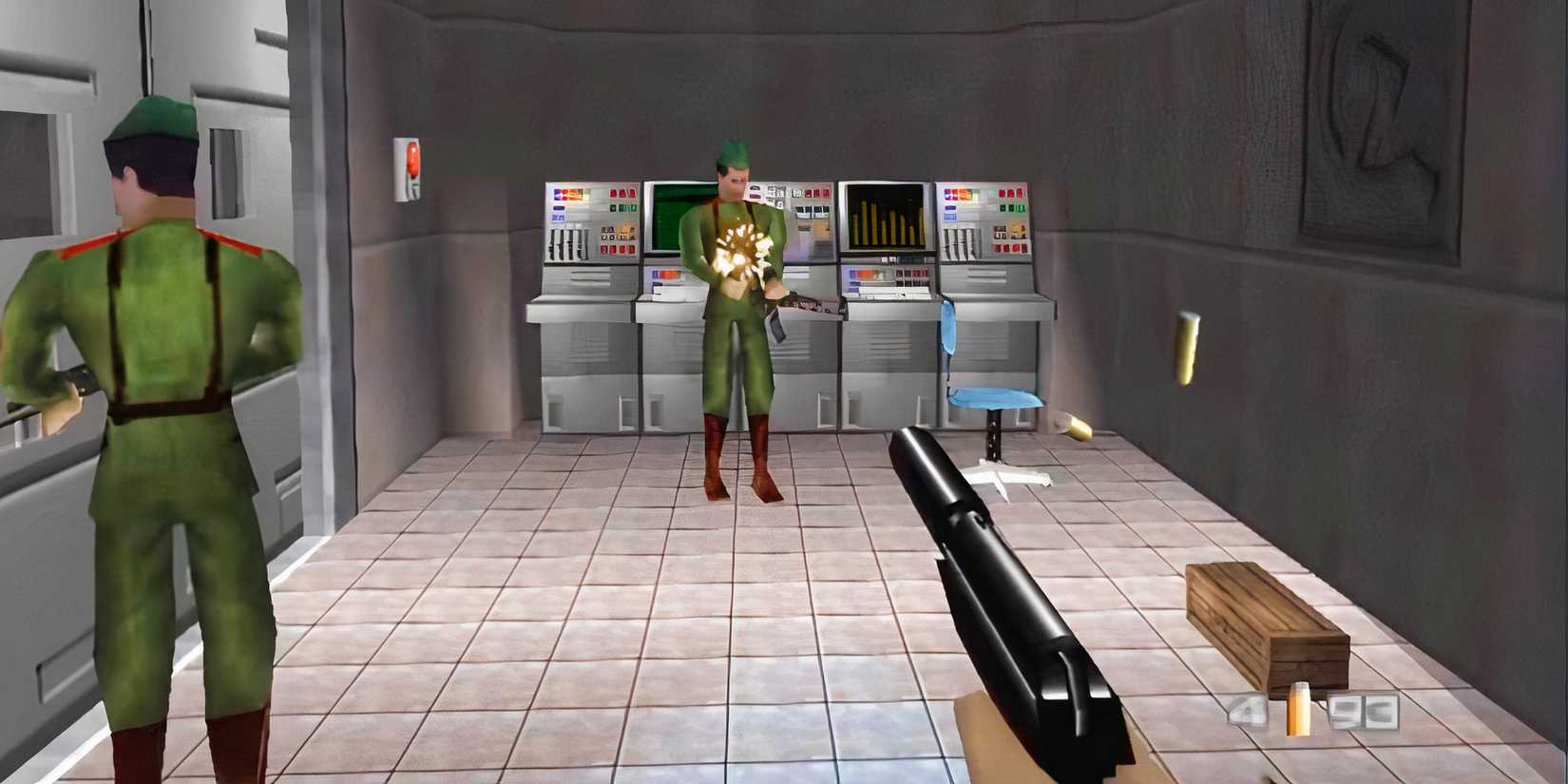 A screenshot from the 1997 video game GoldenEye 007.