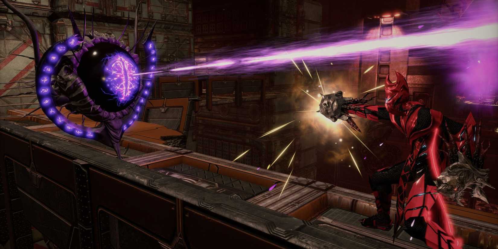 Hellpoint Player shooting eye with gun