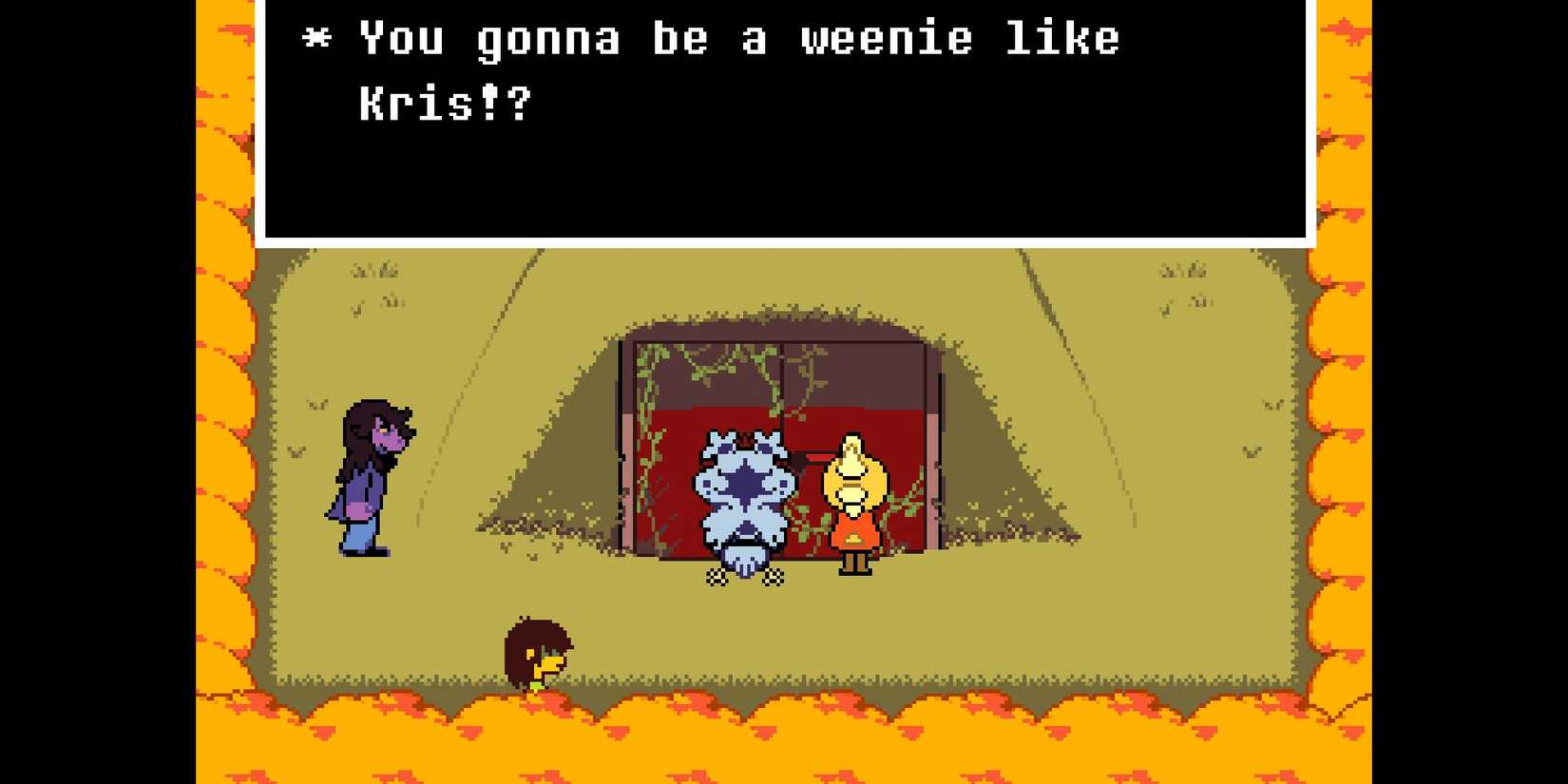 Chris near the bunker in Deltarune.