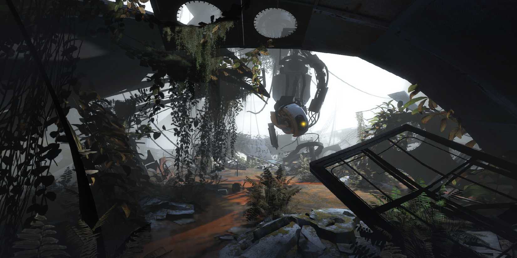 Portal 2 GLaDOS hanging in the ruins