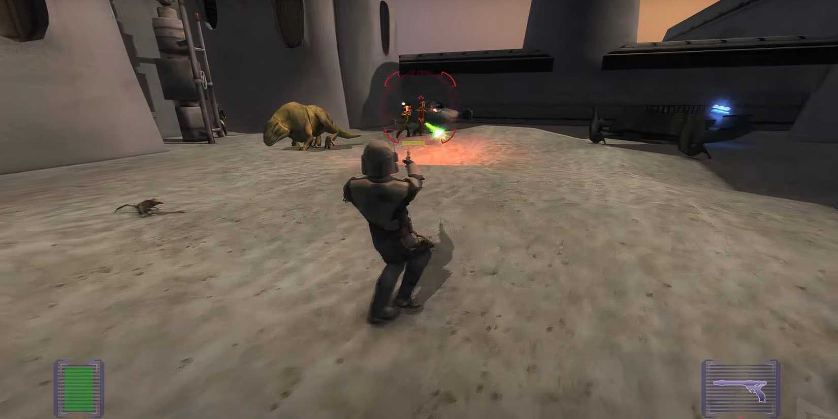Jango Fett fires at an enemy in Star Wars Bounty Hunter Chapter 5