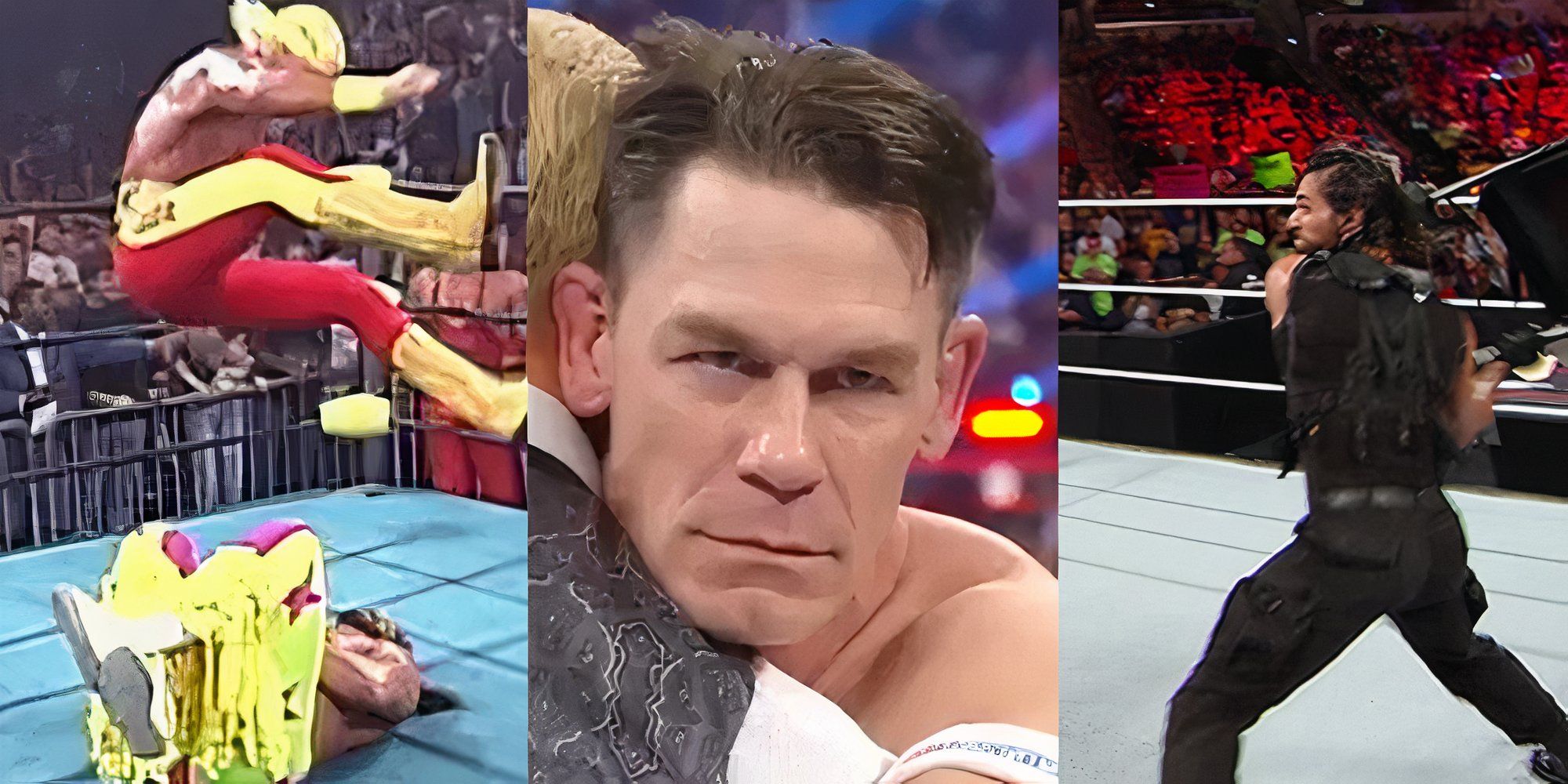 From left to right, heel turns from Hulk Hogan, John Cena, and Seth Rollins.