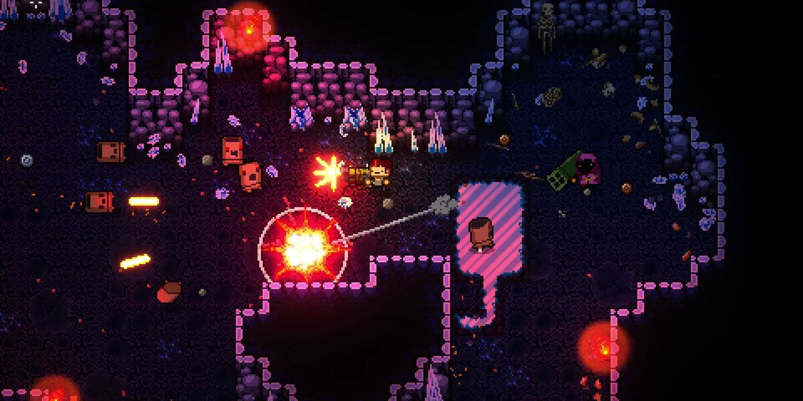 Fighting enemies in Enter the Gungeon
