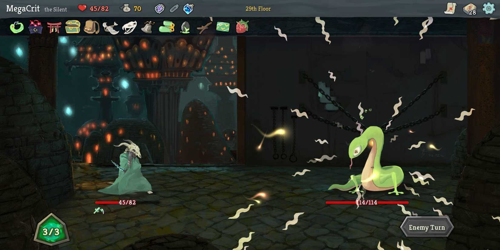 Fighting a giant snake in Slay the Spire