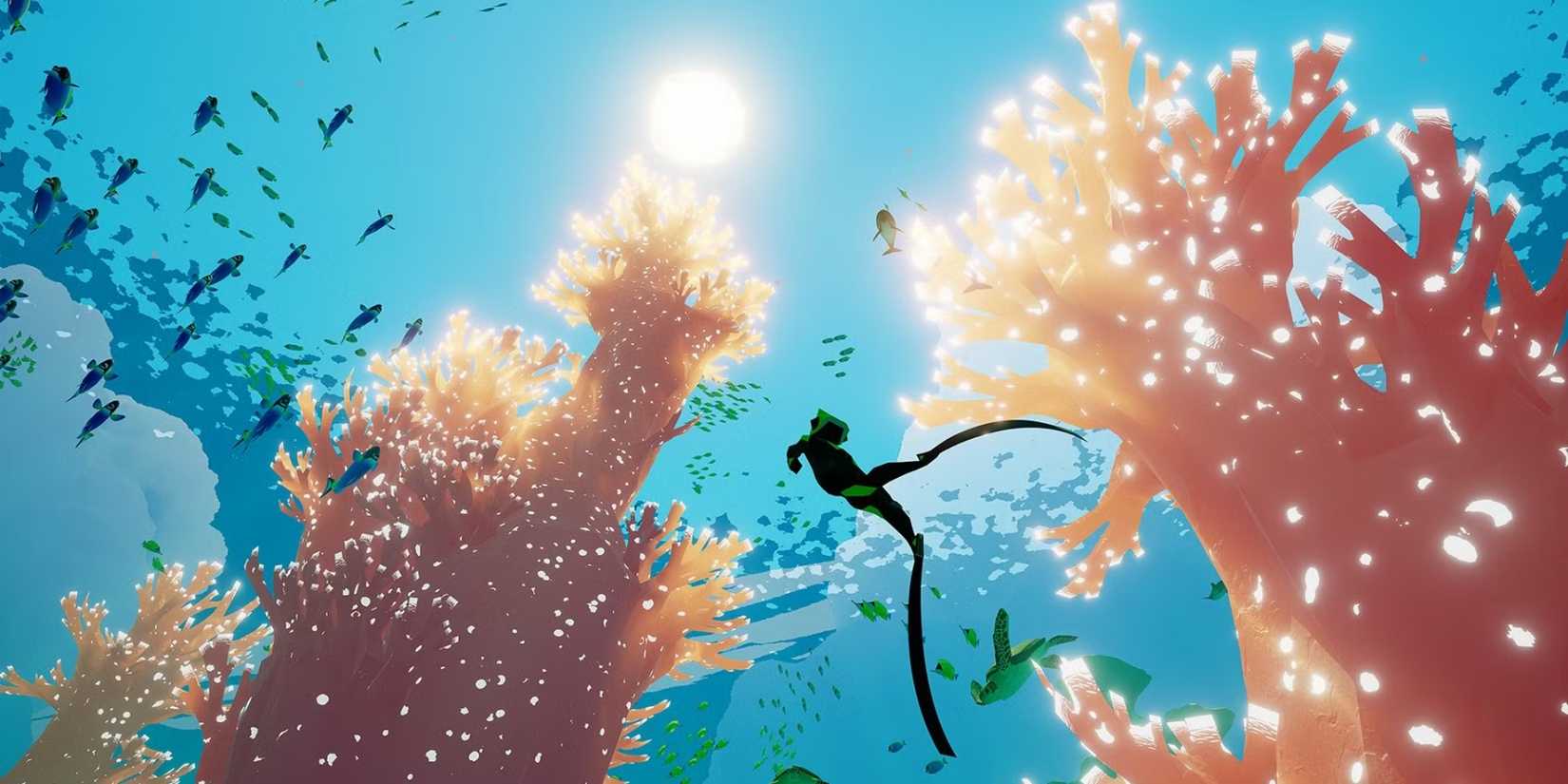 Swimming towards the top of the sea in Abzu.