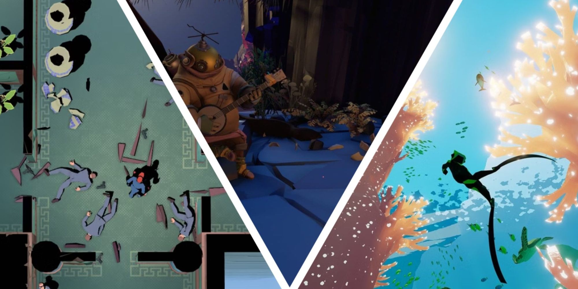 Featured Image Abzu, Outer Wilds and Mr Shifty.