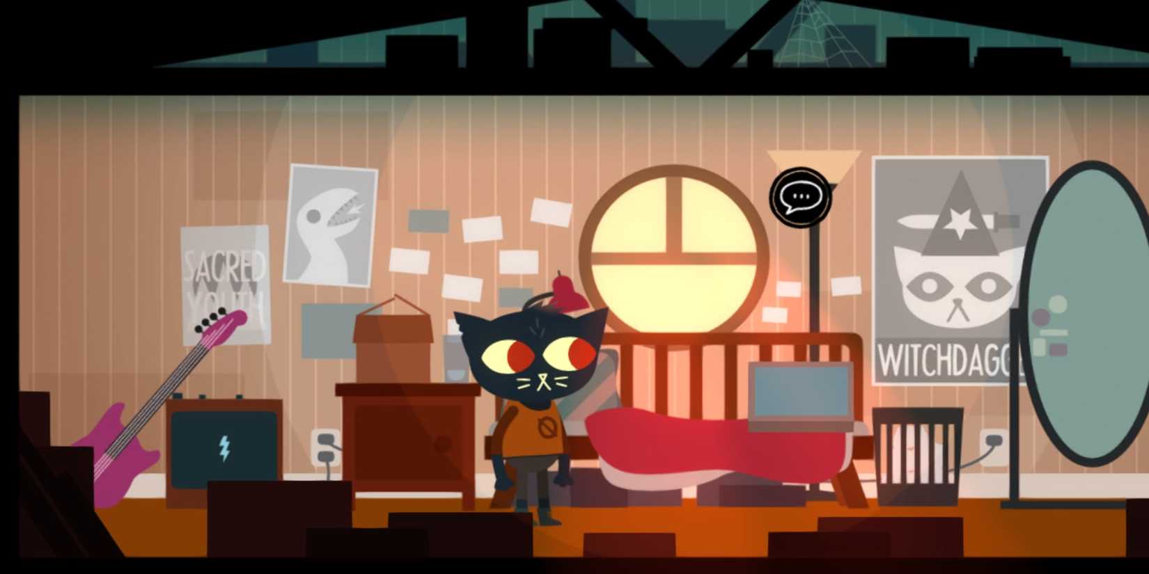 The main character Mae in her bedroom in Night in the Woods.