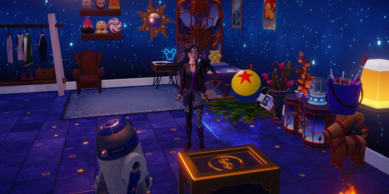 The player's customized bedroom in their house in Disney Dreamlight Valley.