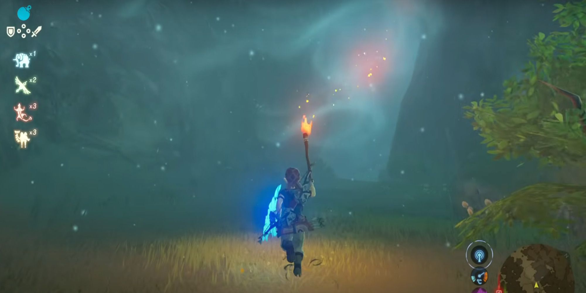 10 Open Worlds That Are Equally Beautiful And Dangerous Running with a torch through a blue-lit cave in The Legend of Zelda: Breath of the Wild.