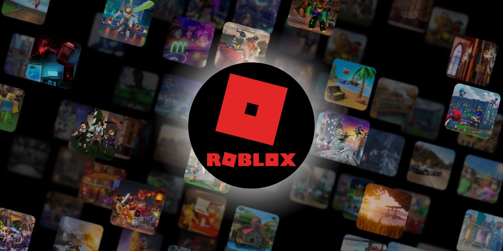 Roblox logo in front of a series of games.