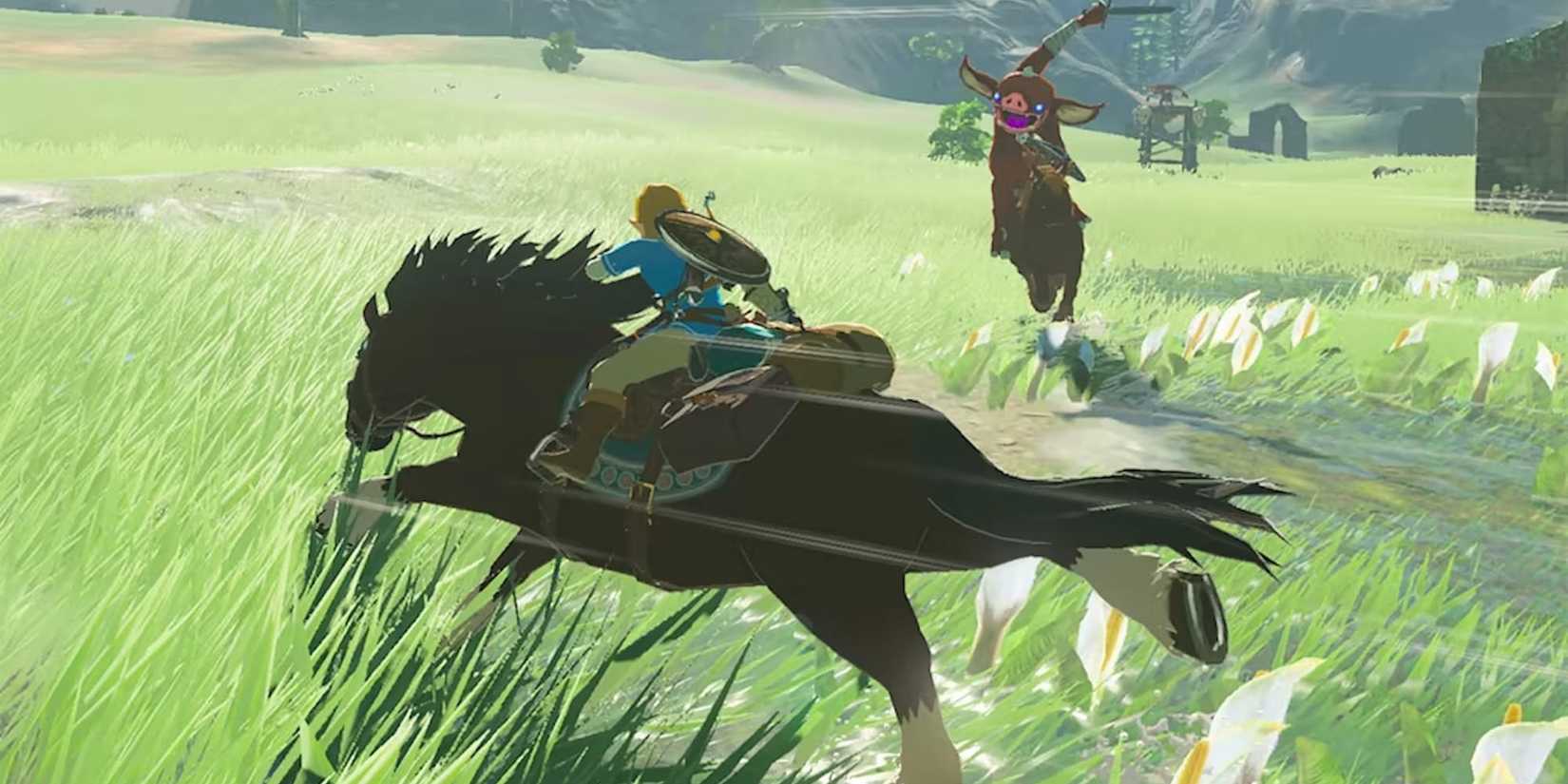 Riding horses and attacking enemies in the legend of Zelda Breath of the Wild
