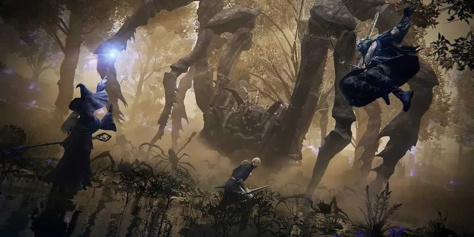 Fight giant spider creatures in Eldenling Night Rain