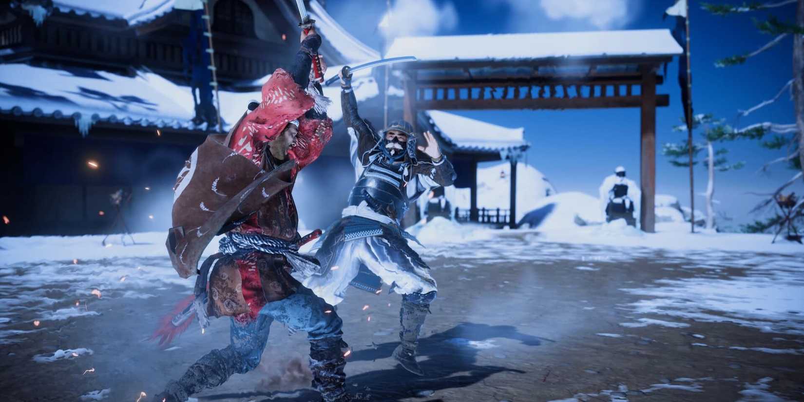 Fighting Someone in the Snow in Ghost of Tsushima Director's Cut