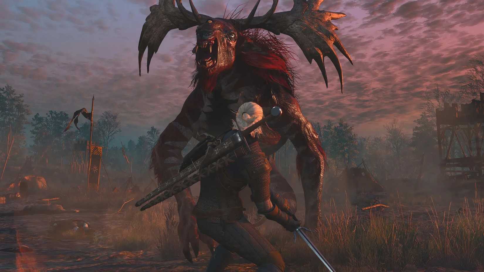 Geralt usando su espada plateada en el Witcher 3 Wild Hunt