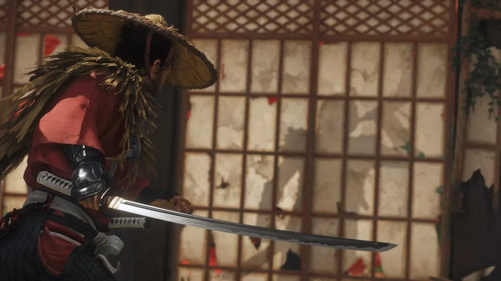 Ghost Of Tsushima Jin Approaches Enemy Inside Building 