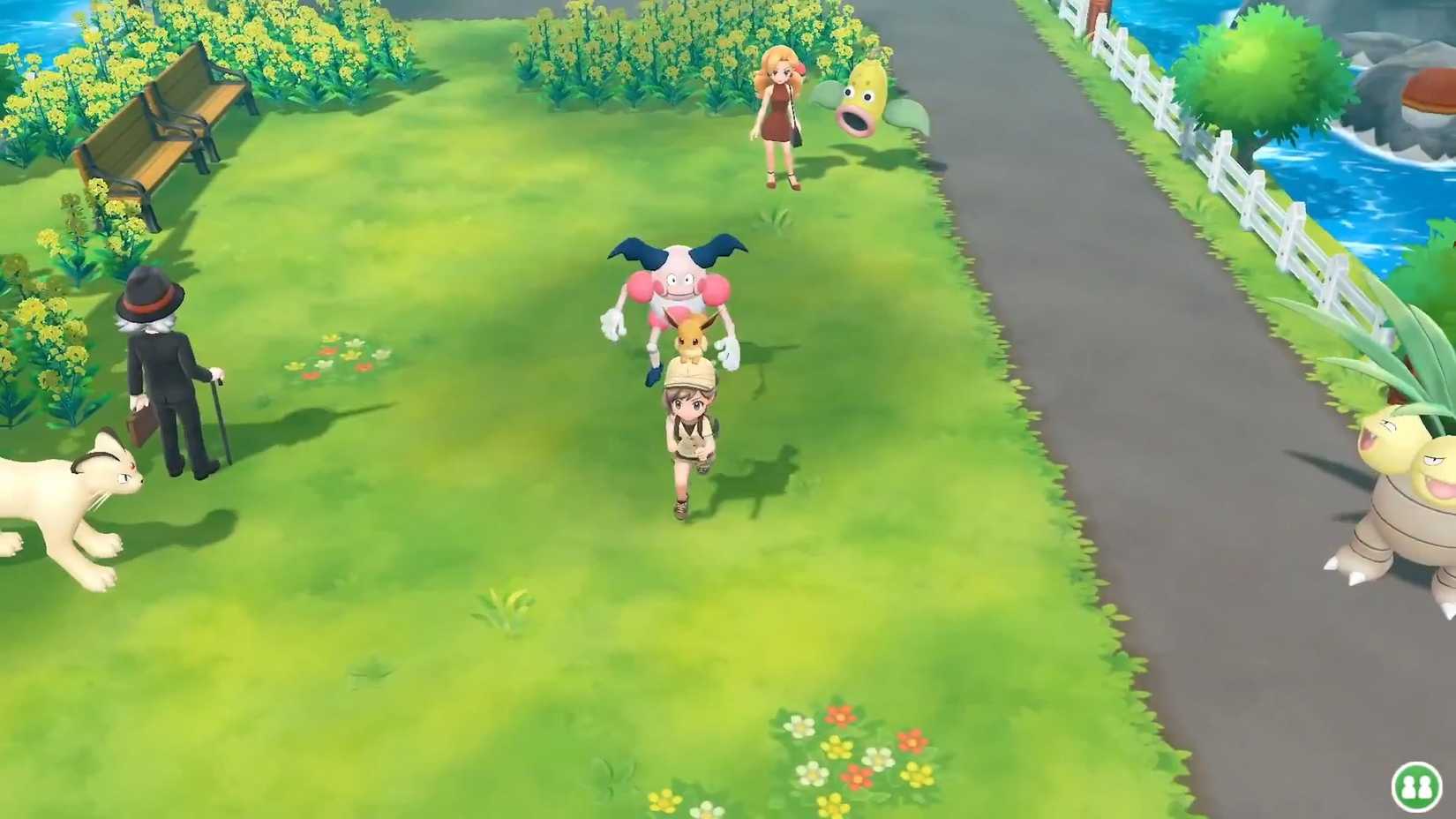 the female character of let's go pikachu and eevee running around