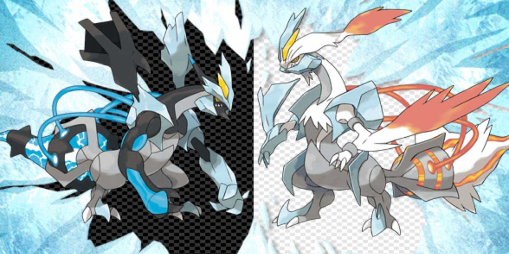 Pokemon Black 2 and White 2 art depicting the box legendaries Reshiram and Zekrom