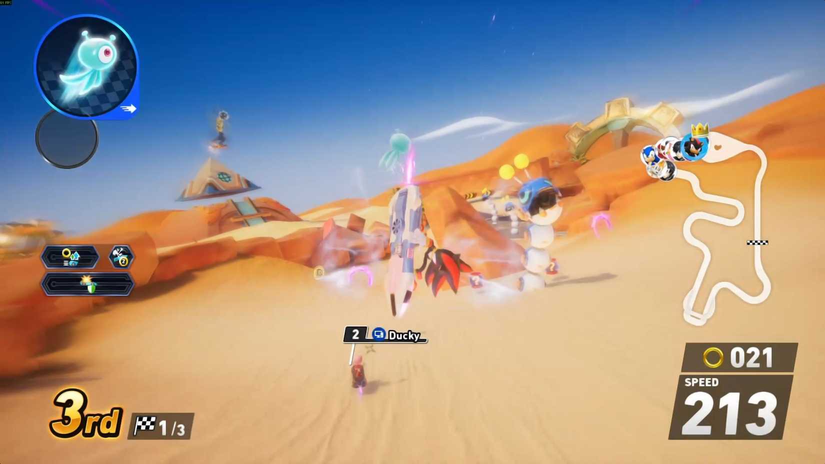 Las colinas de Sand Road permiten toneladas de trucos en Sonic Racing Crossworlds.