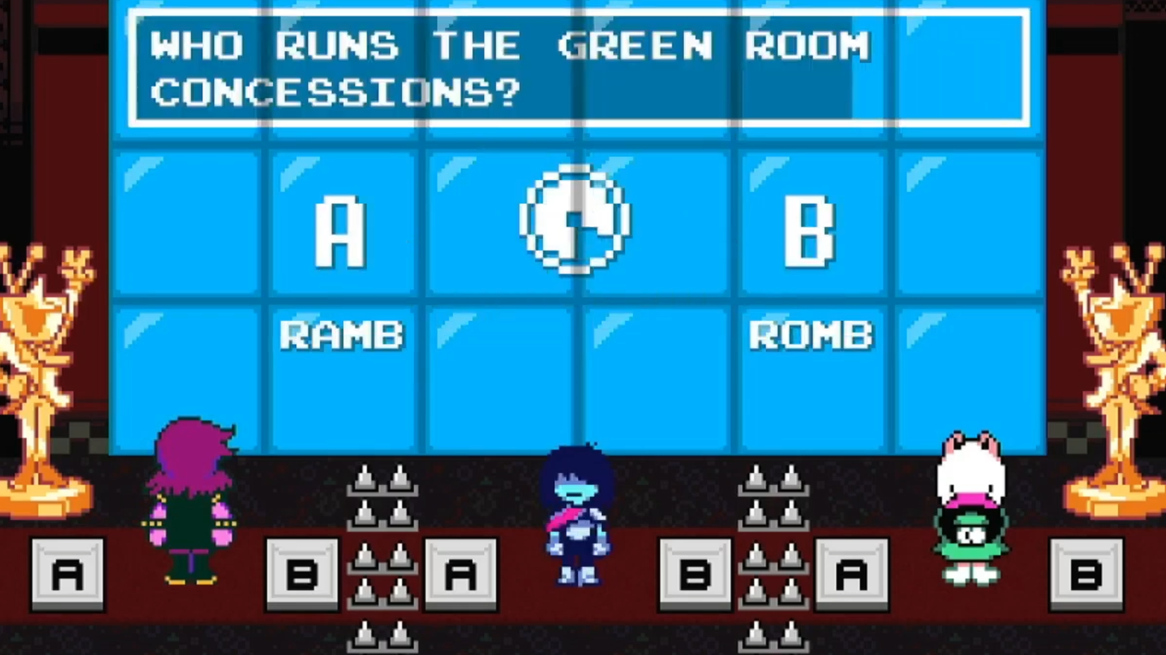 Respondiendo una pregunta en la televisión Labyrinth en Deltarune Capítulo 3