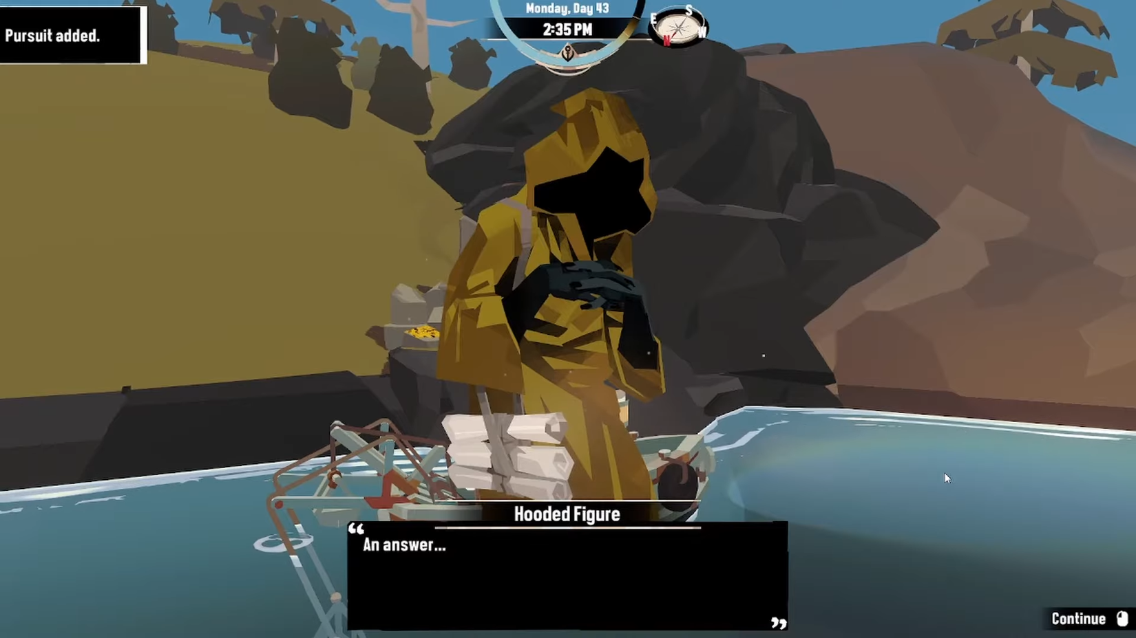 Talking to the Figure in Gold in Dredge