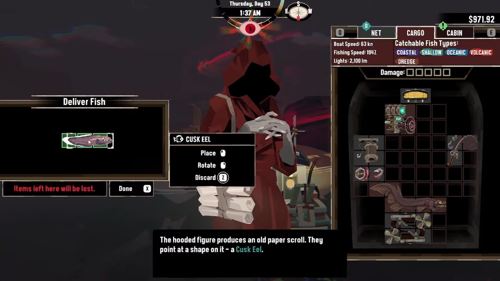 Giving a Cusk Eel to the Figure in Red in Dredge