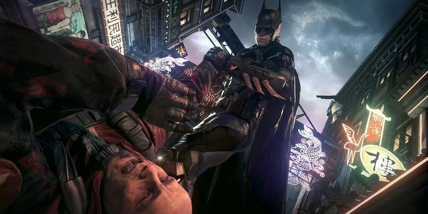 Batman stepping on the man in Arkham Knight