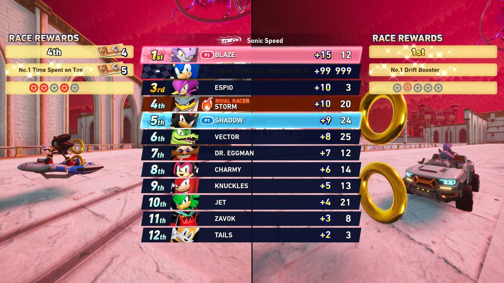 Placing high in Local Multiplayer in Sonic Racing Crossworlds