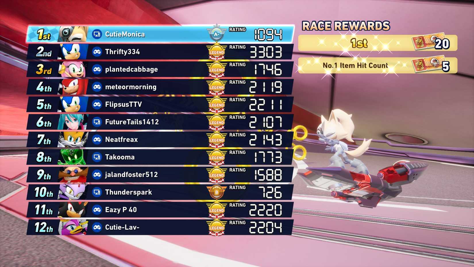 Winning an Online Race in Legend Rank Lobby Sonic Racing Crossworlds