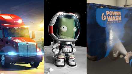 American Truck Simulator, Kerbal Space Program, Powerwash Simulator