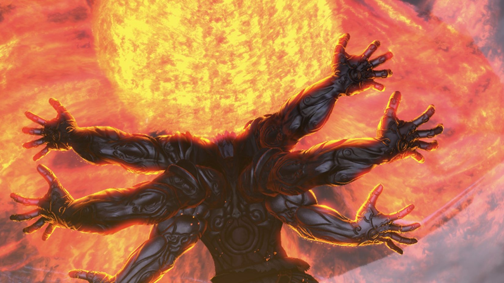 Asura prepares to catch Wyzen's attack in Asura's Wrath