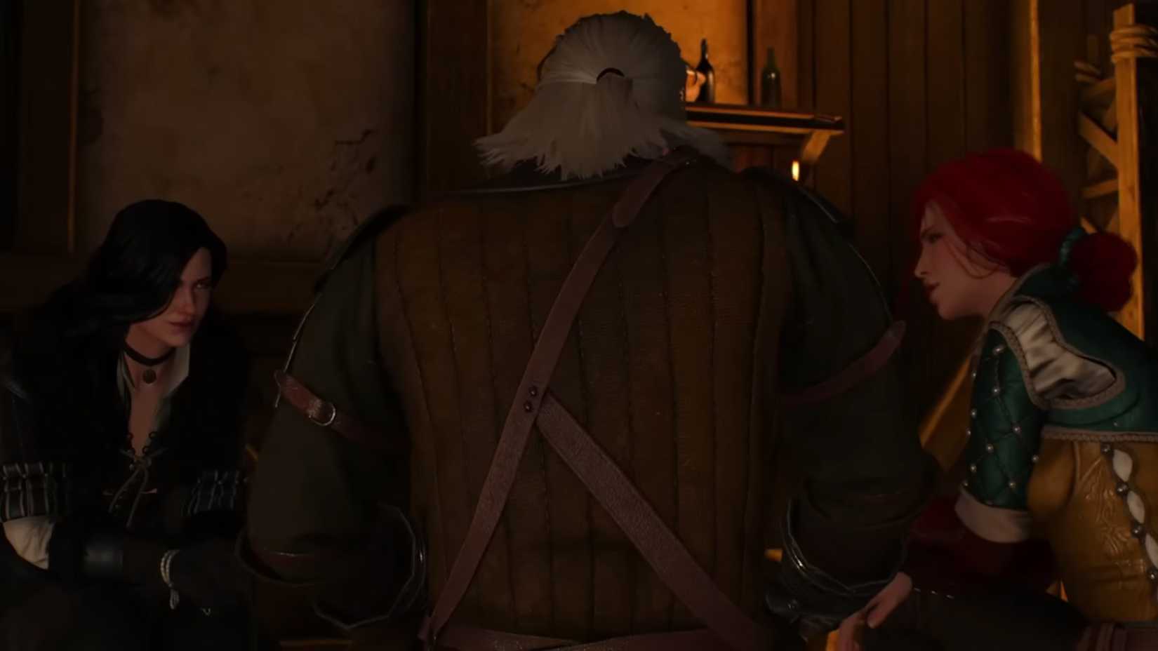 Yennefer and Triss confronting Geralt for trying to romance them both in The Witcher 3