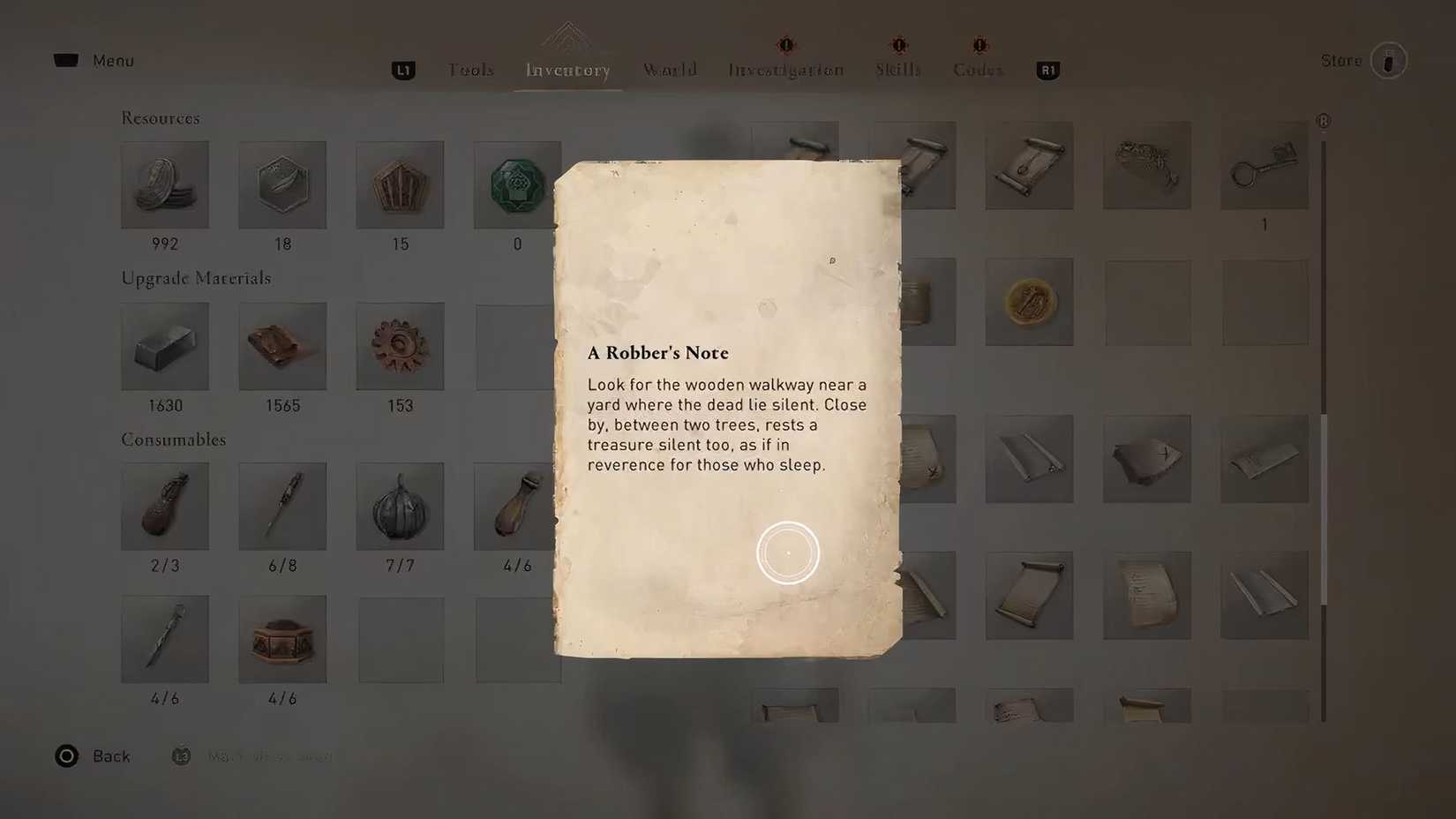 Assassin's Creed Mirage Valley of Memory La pista de una nota de ladrón