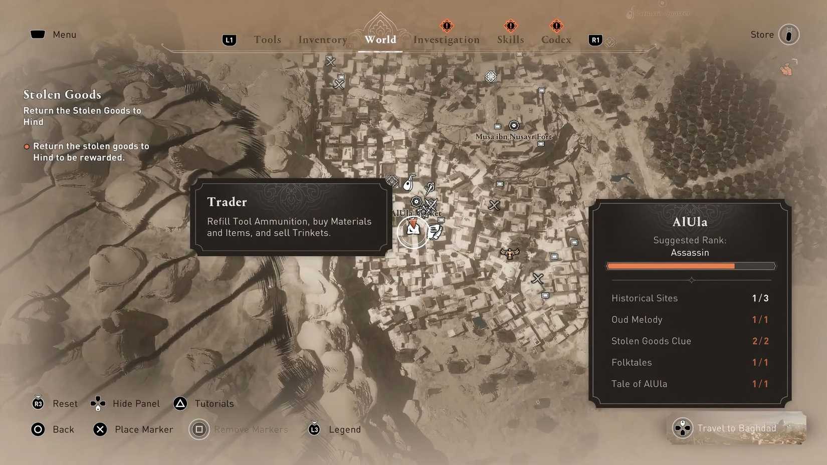Mapa marcado de la Casa del Valle de la Memoria de Assassin's Creed Mirage