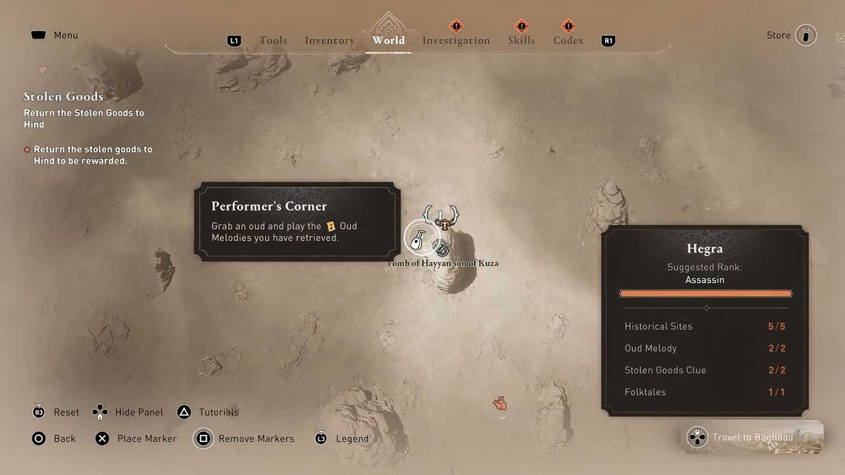 Mapa de la Necrópolis del Valle de la Memoria de Assassin's Creed Mirage