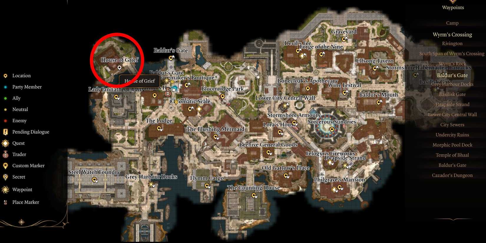 Baldur's Gate 3 House of Grief Location