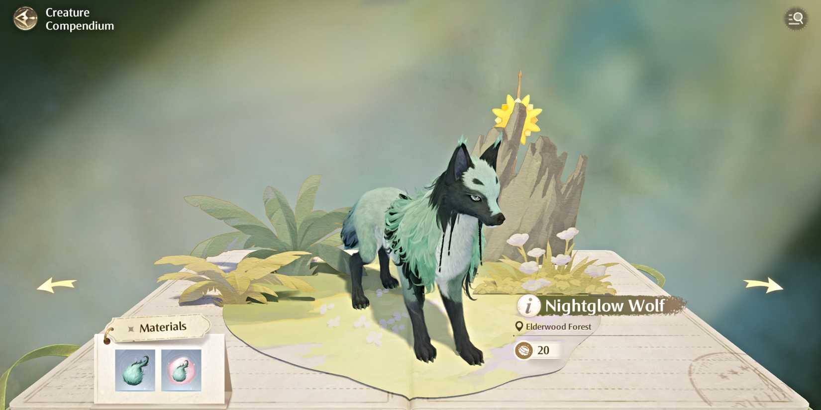 infinity-nikki-nightglow-wolf-compendium-entry