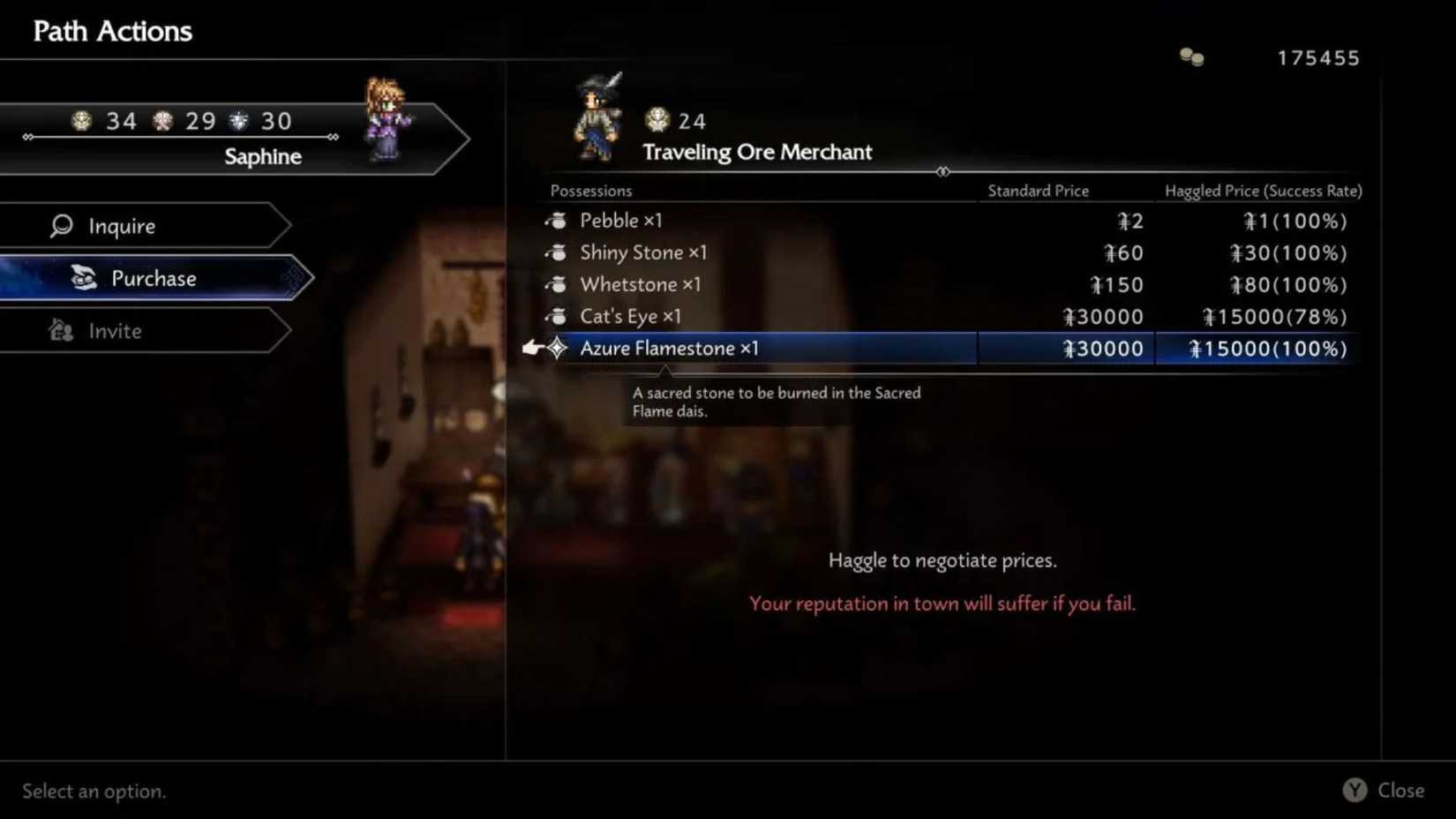 Octopath Traveler 0 Azure Flamestones merchant