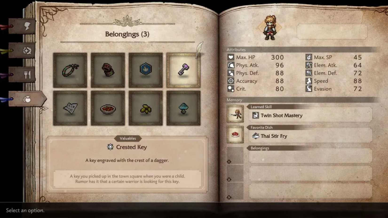 Octopath Traveler 0 Best Belongings Choices Crested Key