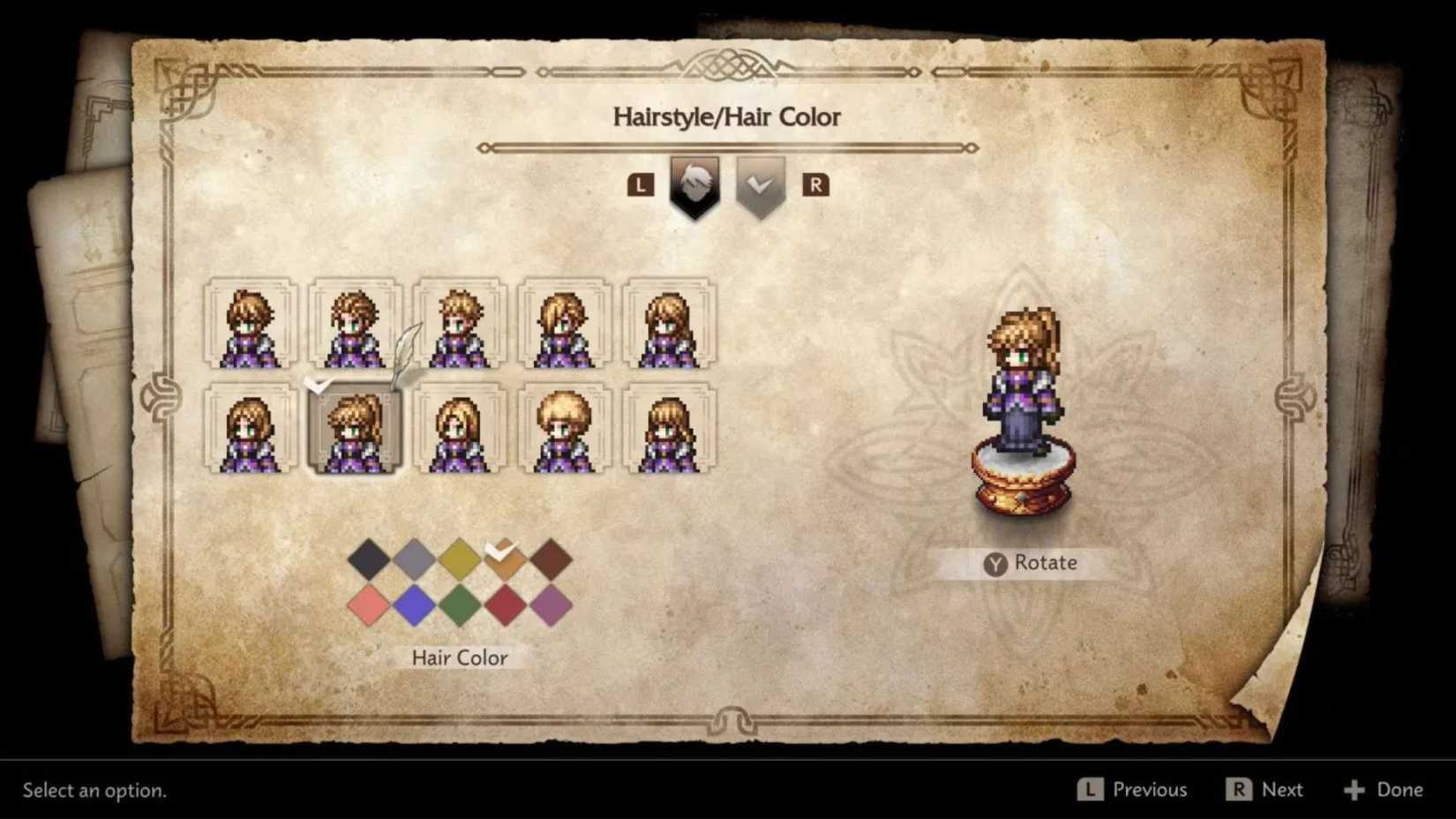 Octopath Traveler 0 Cambiar opciones de apariencia