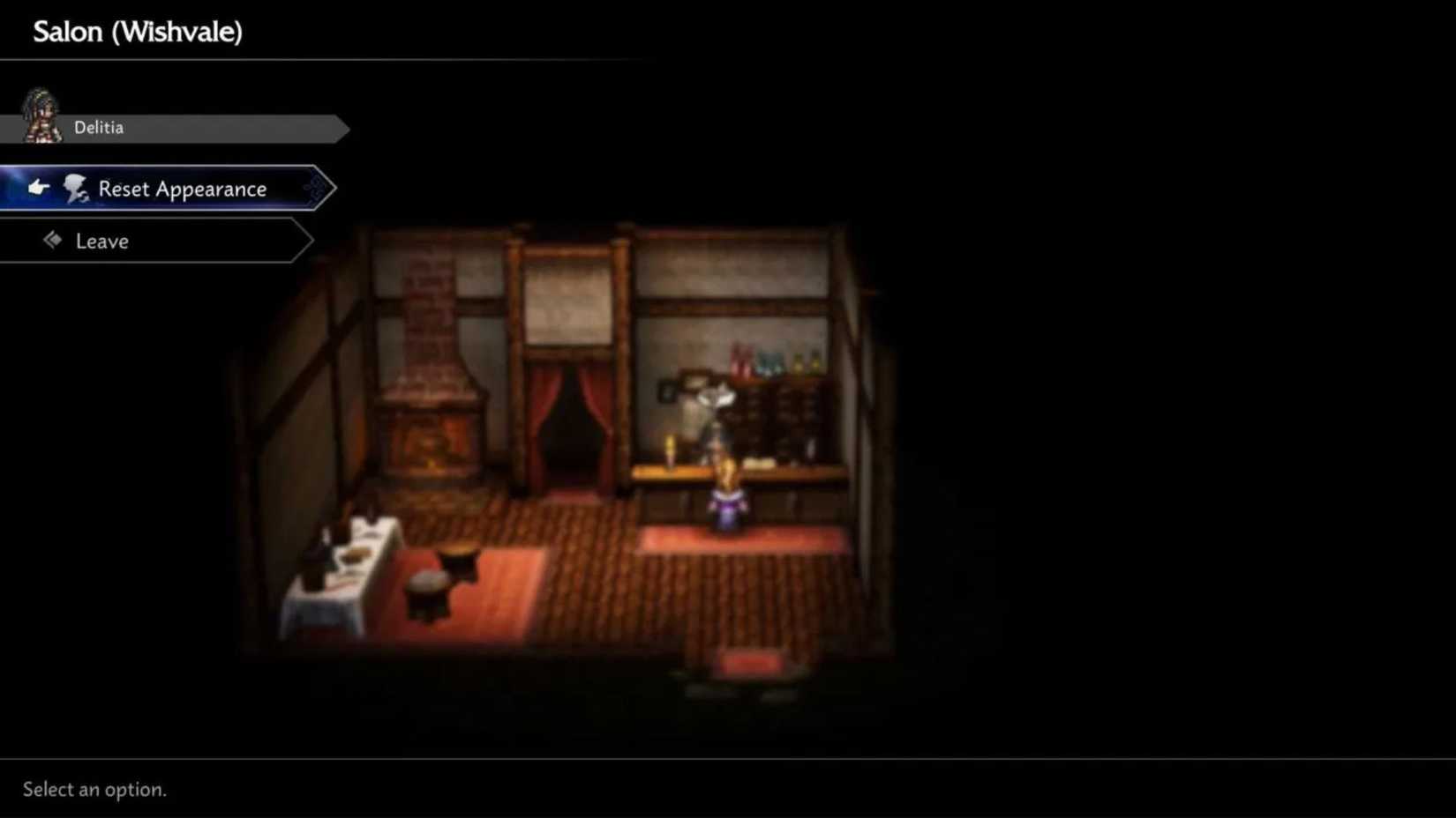 Octopath Traveler 0 Cambiar apariencia Interior del salón