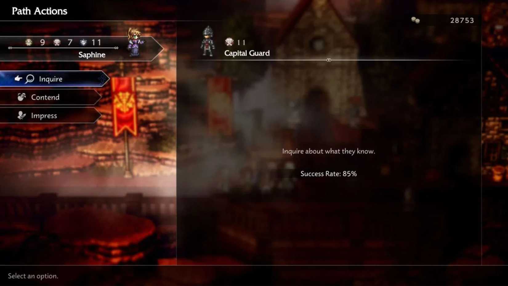 Octopath Traveler 0 Reputation Path Actions Menu